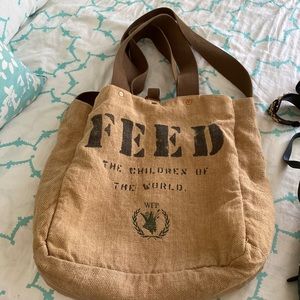 FEED bag burlap large cross body tote